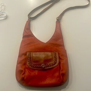 Bueno Orange/Brown Faux Leather Satchel Shoulder Bag